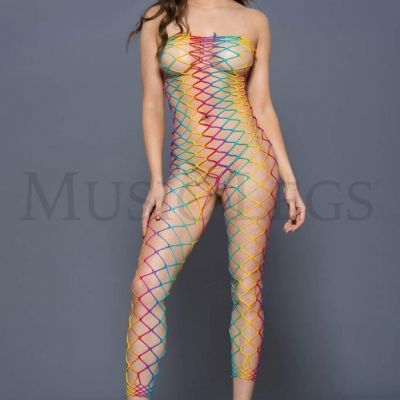 sexy MUSIC LEGS strapless FOOTLESS rainbow DIAMOND net CROCHLESS body stockings